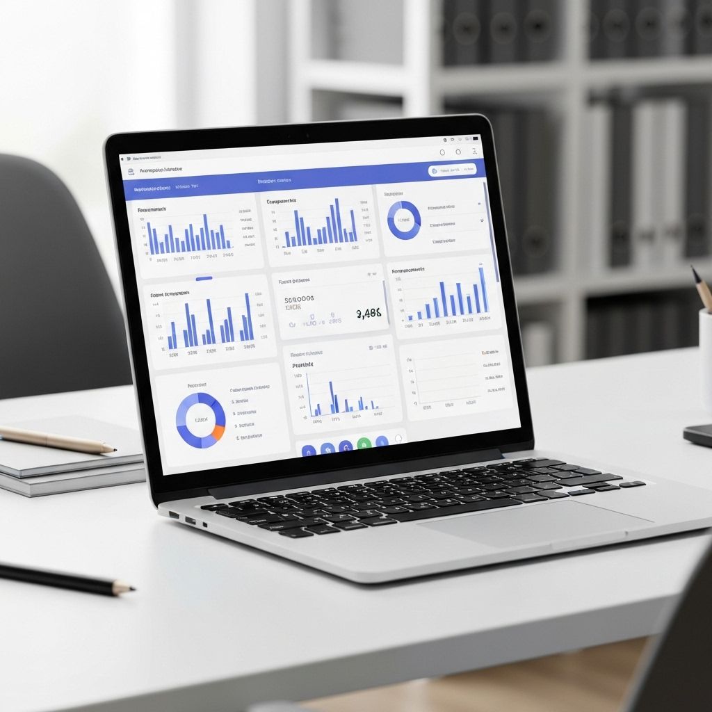 Modern laptop showing accounting software dashboard